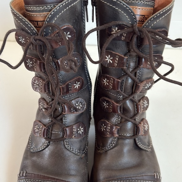 Pikolinos gray brown lace up side zip leather ankle boot stacked heel le mans - Picture 5 of 16